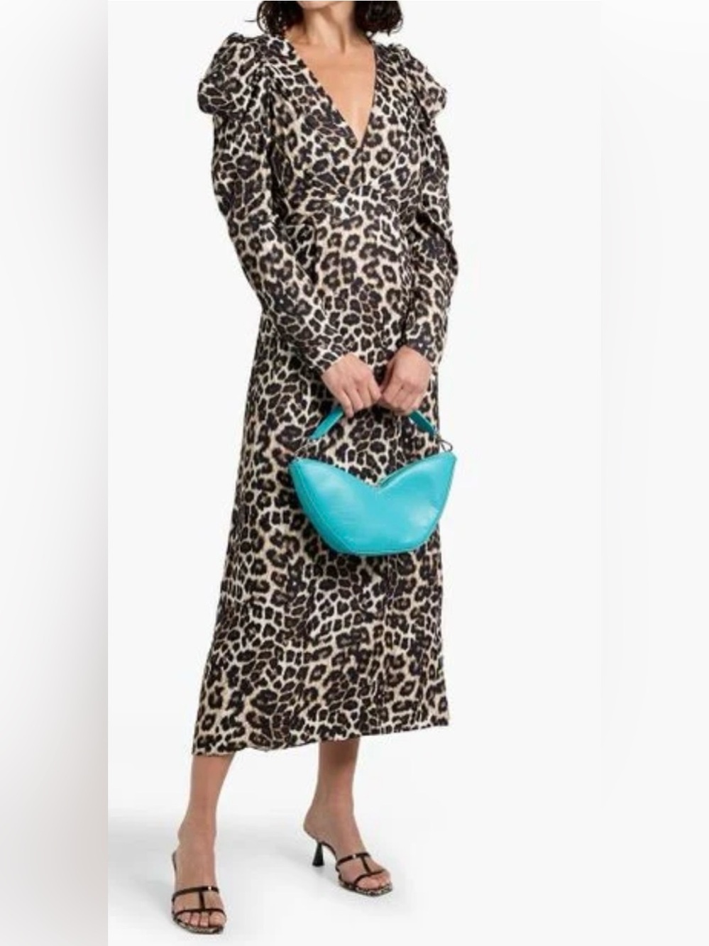 FARM Rio NWT Cheetah Animal-print satin midi dress, featuring a V-neckline XS . - Picture 2 of 14
